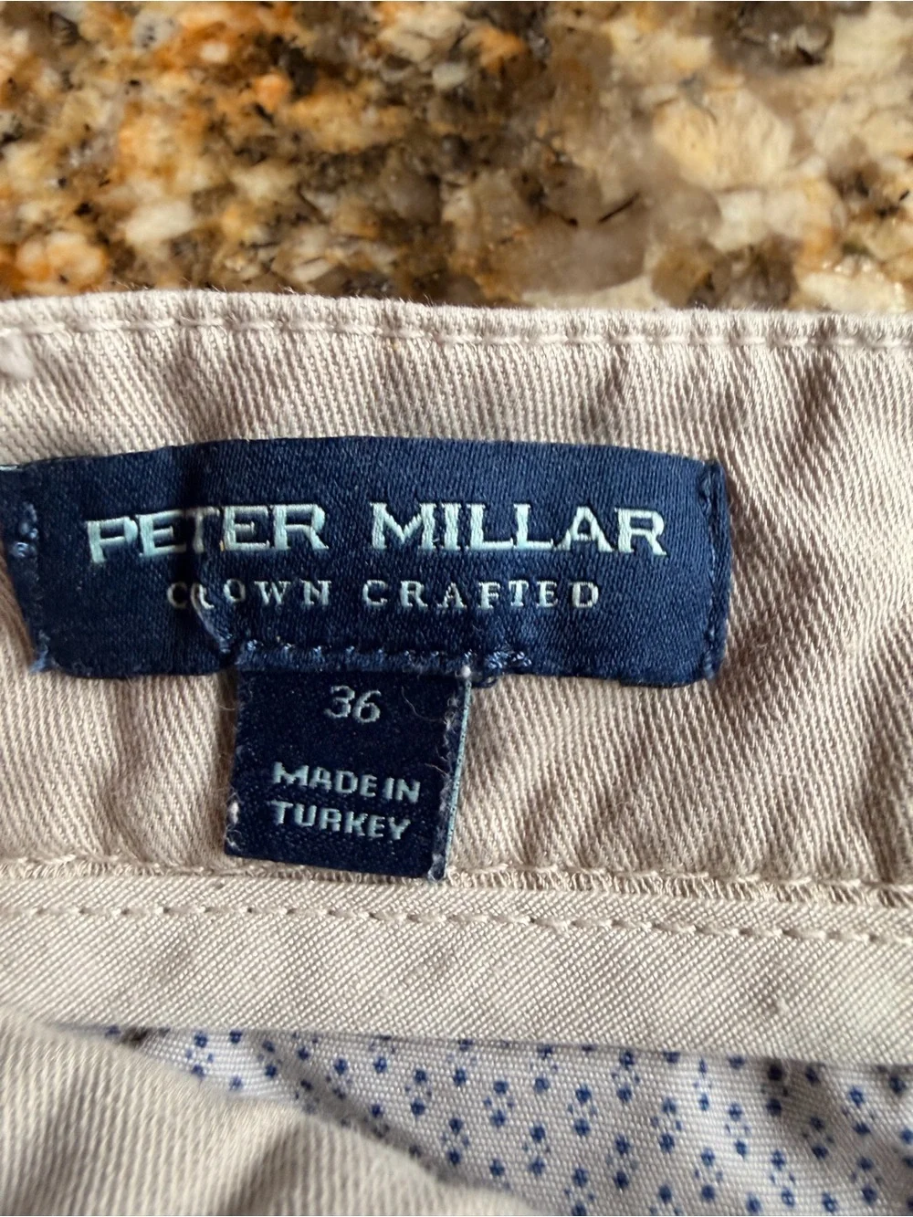 Peter Millar Crown Crafted Somerset men’s shorts in stone beige color, Size 36